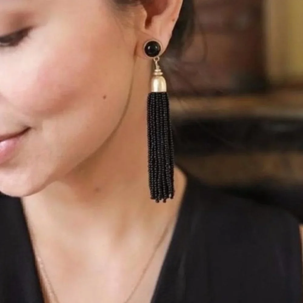 Stella & Dot Earrings Gita Black Tassel Chandelier Earrings